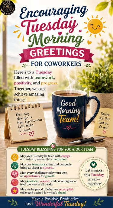 Encouraging Tuesday Morning Greetings for Coworkers