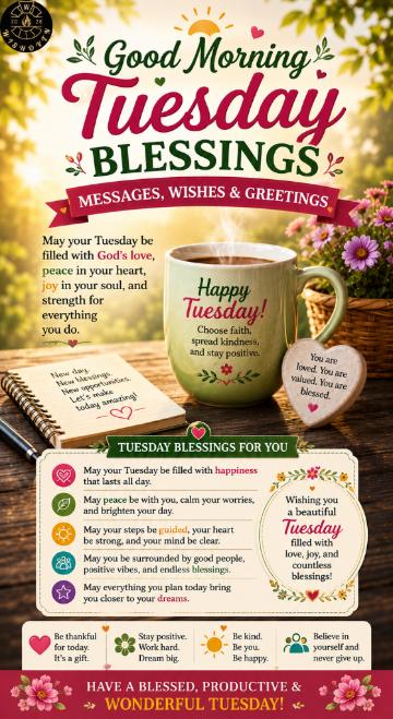 Good Morning Tuesday Blessings Messages, Wishes & Greetings